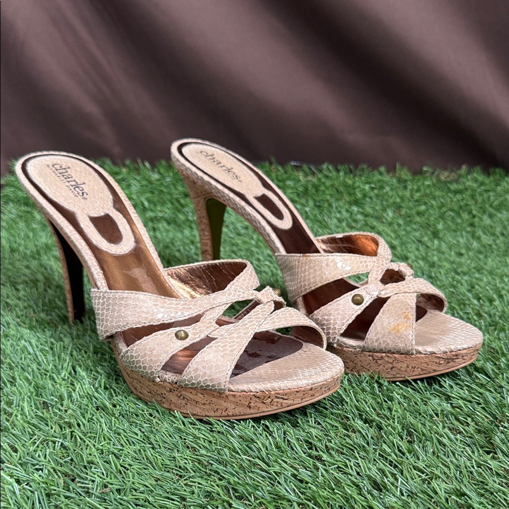 Charles David Beige Snakeskin Heels
